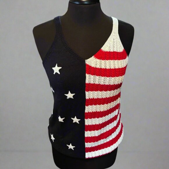 Red Stars and Stripes Flag Pattern Knitted Tank - Picture 2 of 13